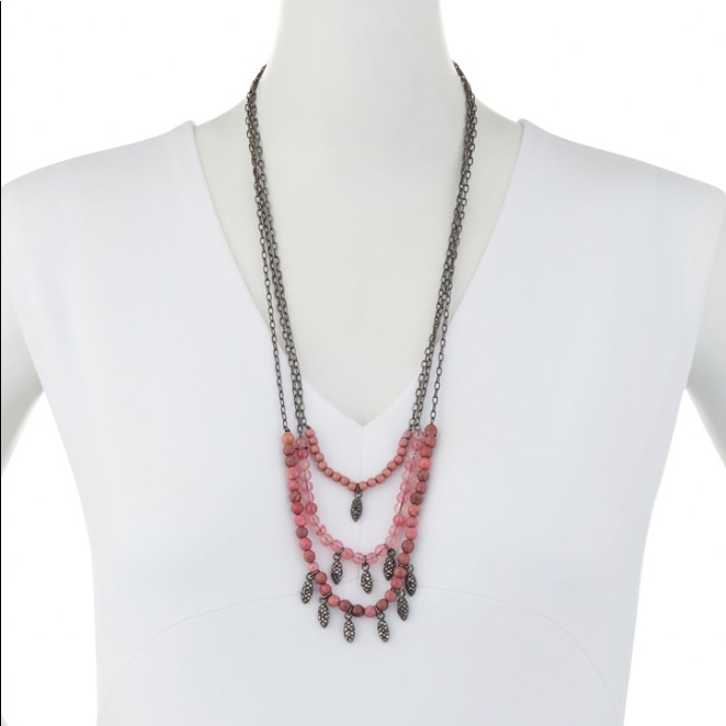 Lydell Three Row Semiprecious Layered Beaded Necklace Boho Whimsigoth Festival 25$